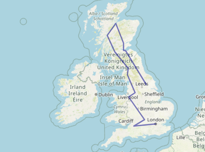 Bahnreise Großbritannien umfassend von Bath in die schottischen Highlands